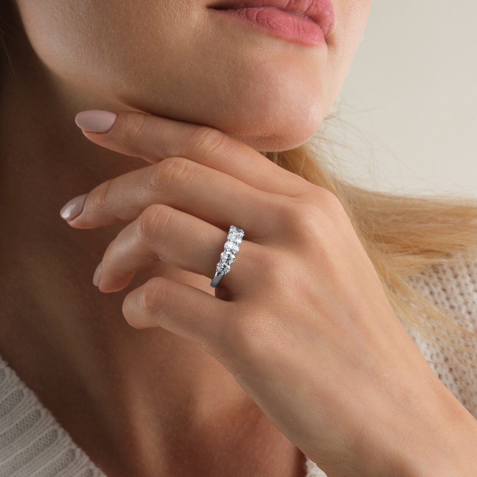 Goldsmiths Platinum 2.00cttw Oval Cut Lab Grown Diamond 7 Stone Eternity Ring