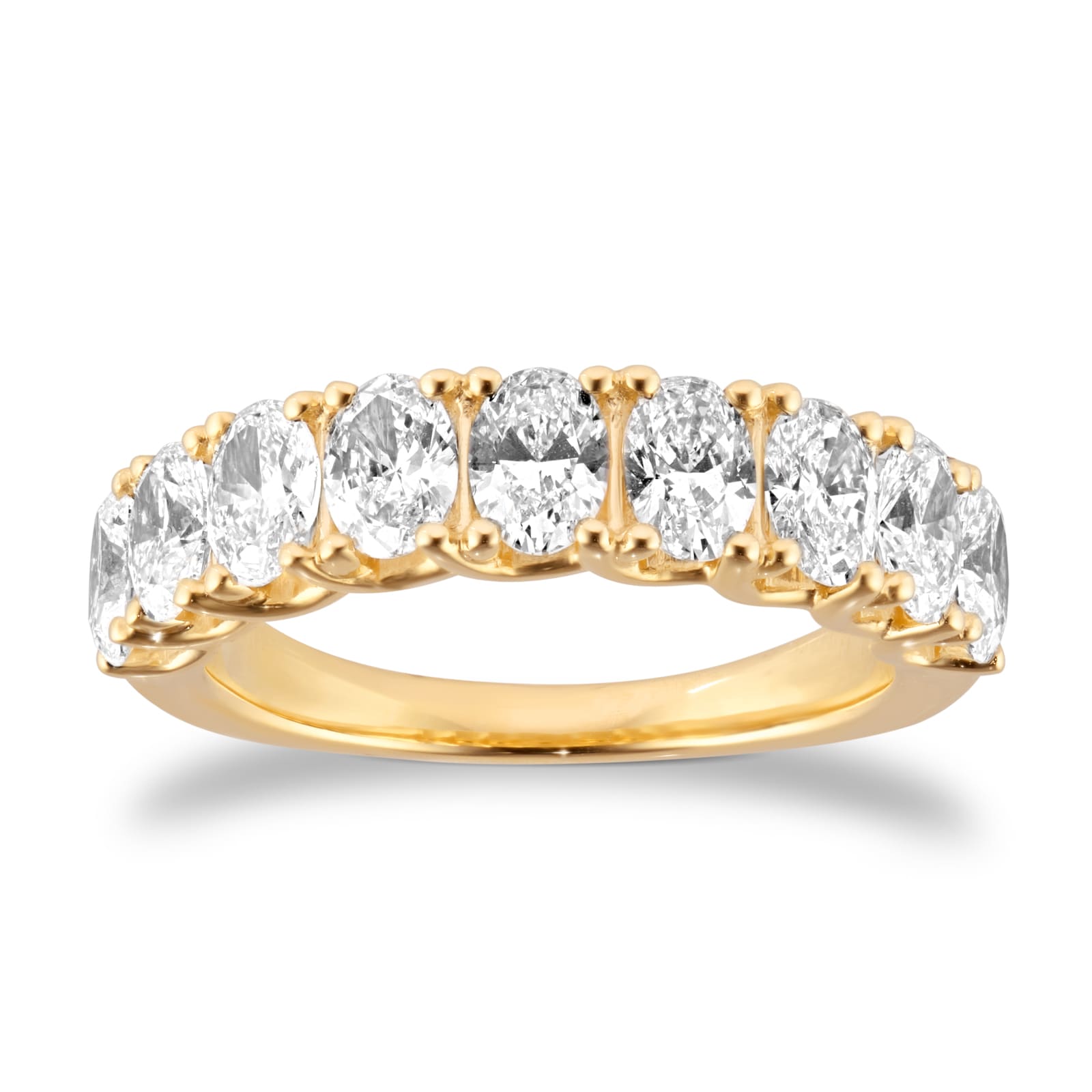 Goldsmiths 18ct Yellow Gold 2.00cttw Oval Cut Lab Grown Diamond 9 Stone Eternity Wedding Ring