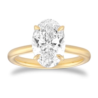 Goldsmiths 18ct Yellow Gold 3.00cttw Oval Cut Lab Grown Diamond Solitaire Engagement Ring