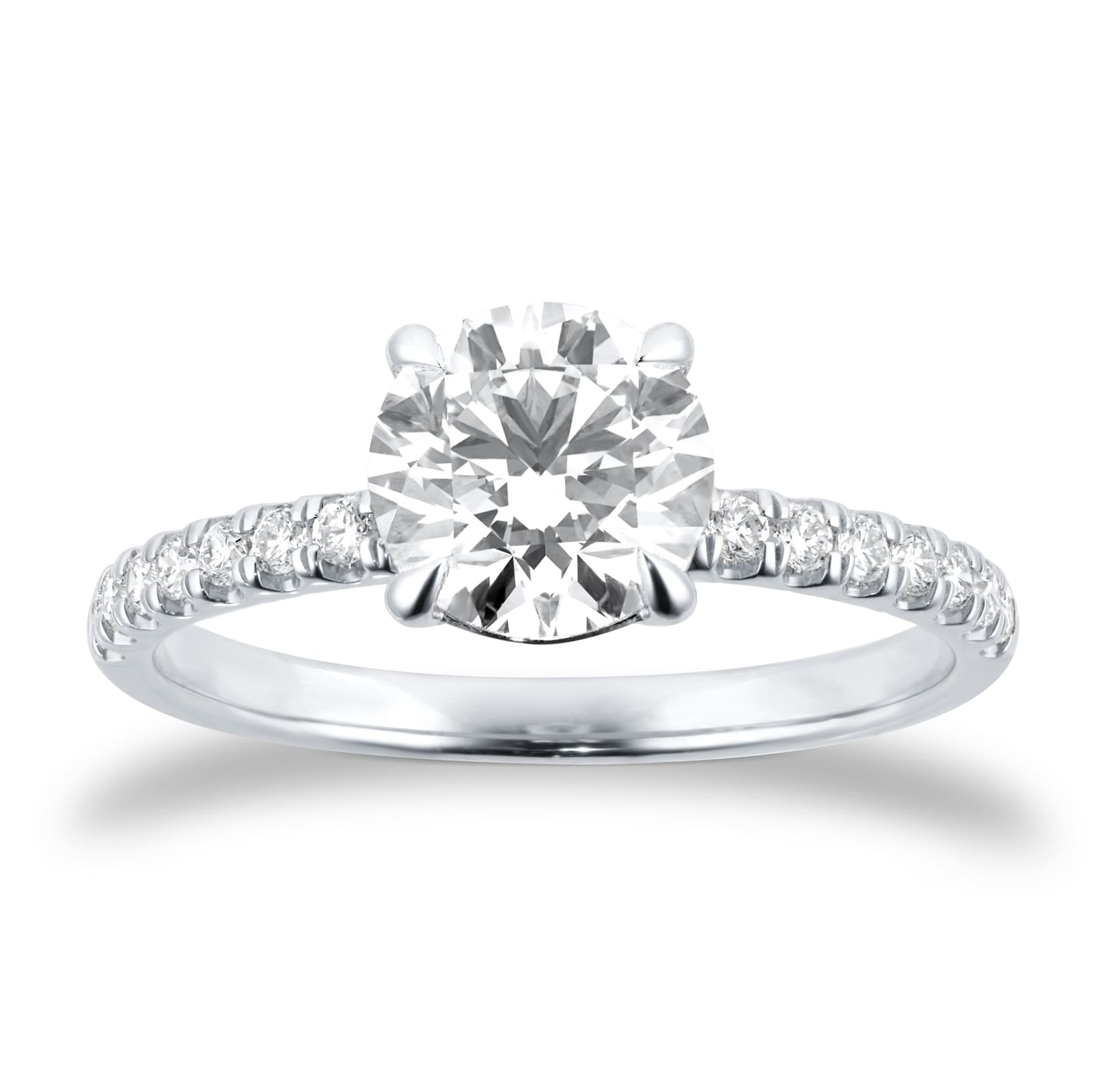 Platinum 1.70cttw Round Lab Grown Diamond Set Shoulder Solitaire Engagement Ring - Ring Size L