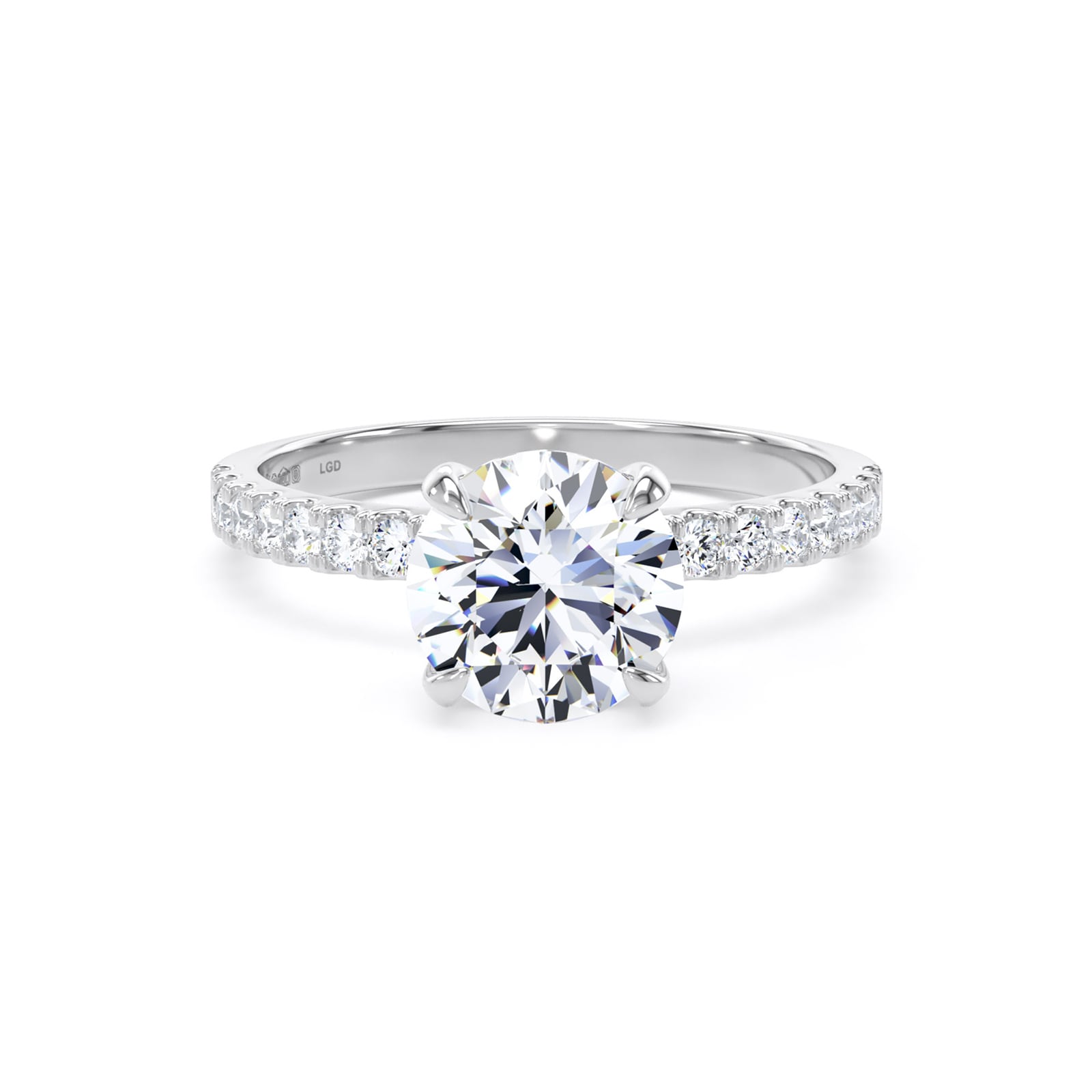 Best Luxury 
Platinum 1.70cttw Round Lab Grown Diamond Set Shoulder Solitaire Engagement Ring