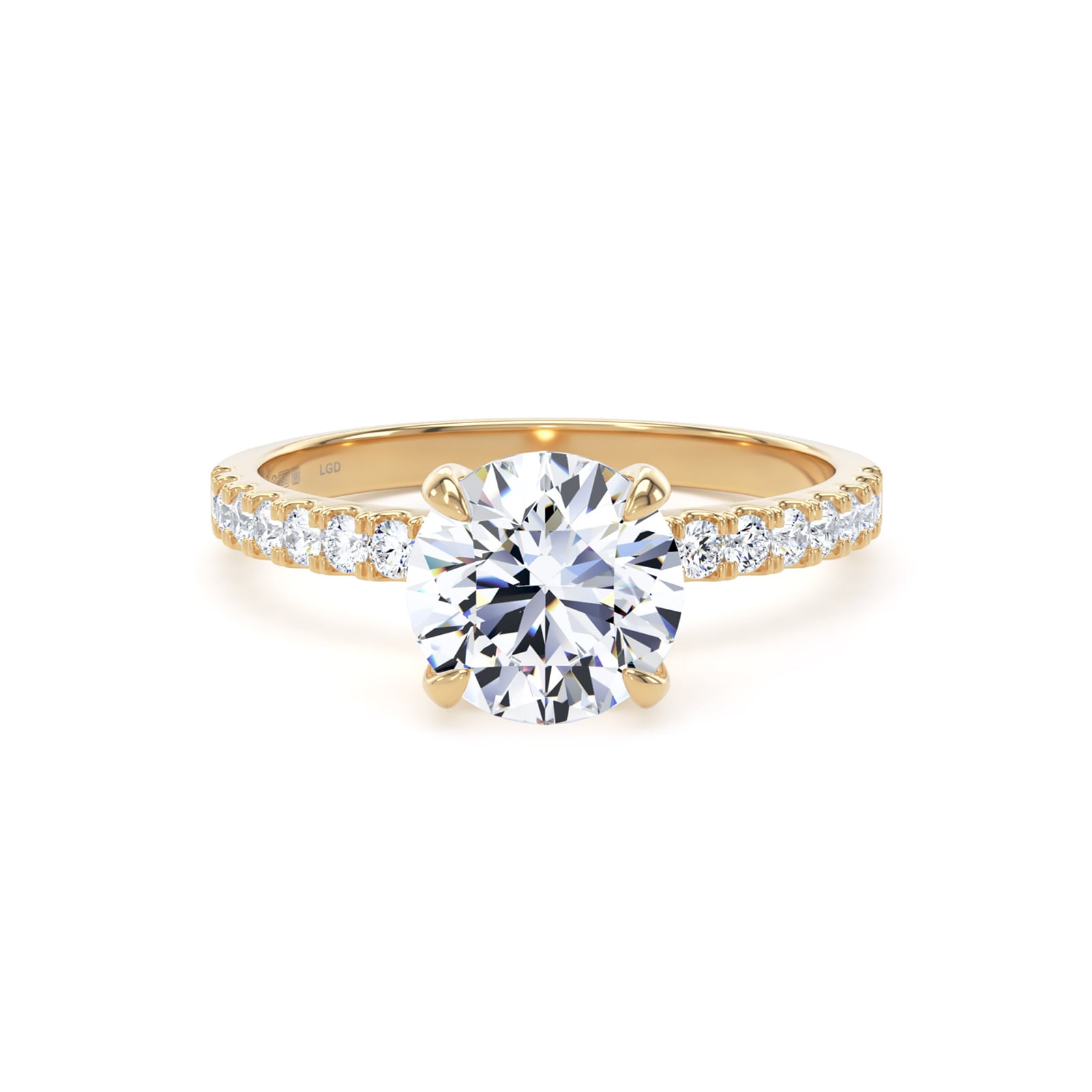 Goldsmiths 18ct Yellow Gold Round 1.70cttw Lab Grown Diamond Set Shoulder Solitaire Engagement Ring