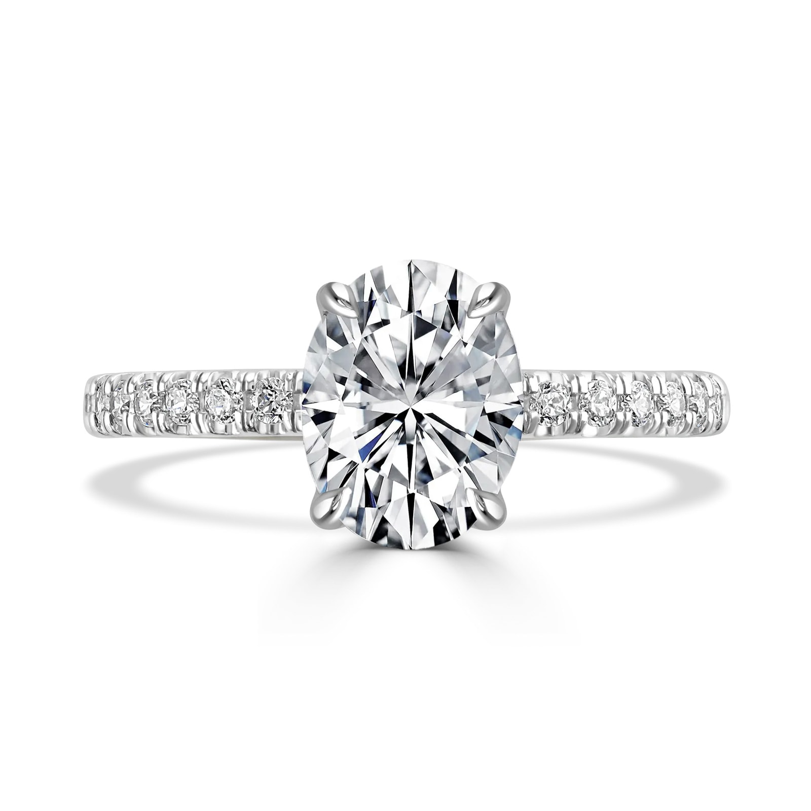 Platinum 2.20cttw Oval Lab Grown Diamond Set Shoulder Solitaire Engagement Ring - Ring Size K