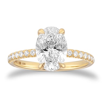 Goldsmiths 18ct Yellow Gold 2.20cttw Oval Lab Grown Diamond Set Shoulder Solitaire Engagement Ring