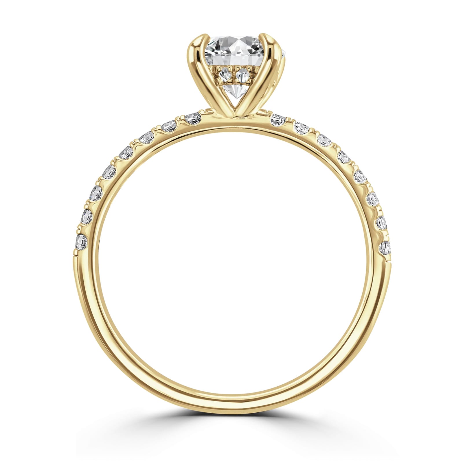 Goldsmiths 18ct Yellow Gold 2.20cttw Oval Lab Grown Diamond Set Shoulder Solitaire Engagement Ring