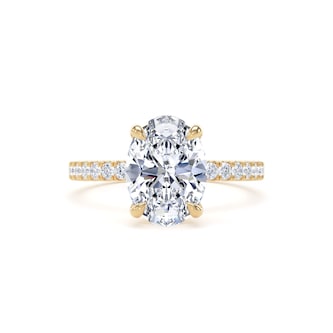 Goldsmiths 18ct Yellow Gold 2.20cttw Oval Lab Grown Diamond Set Shoulder Solitaire Engagement Ring