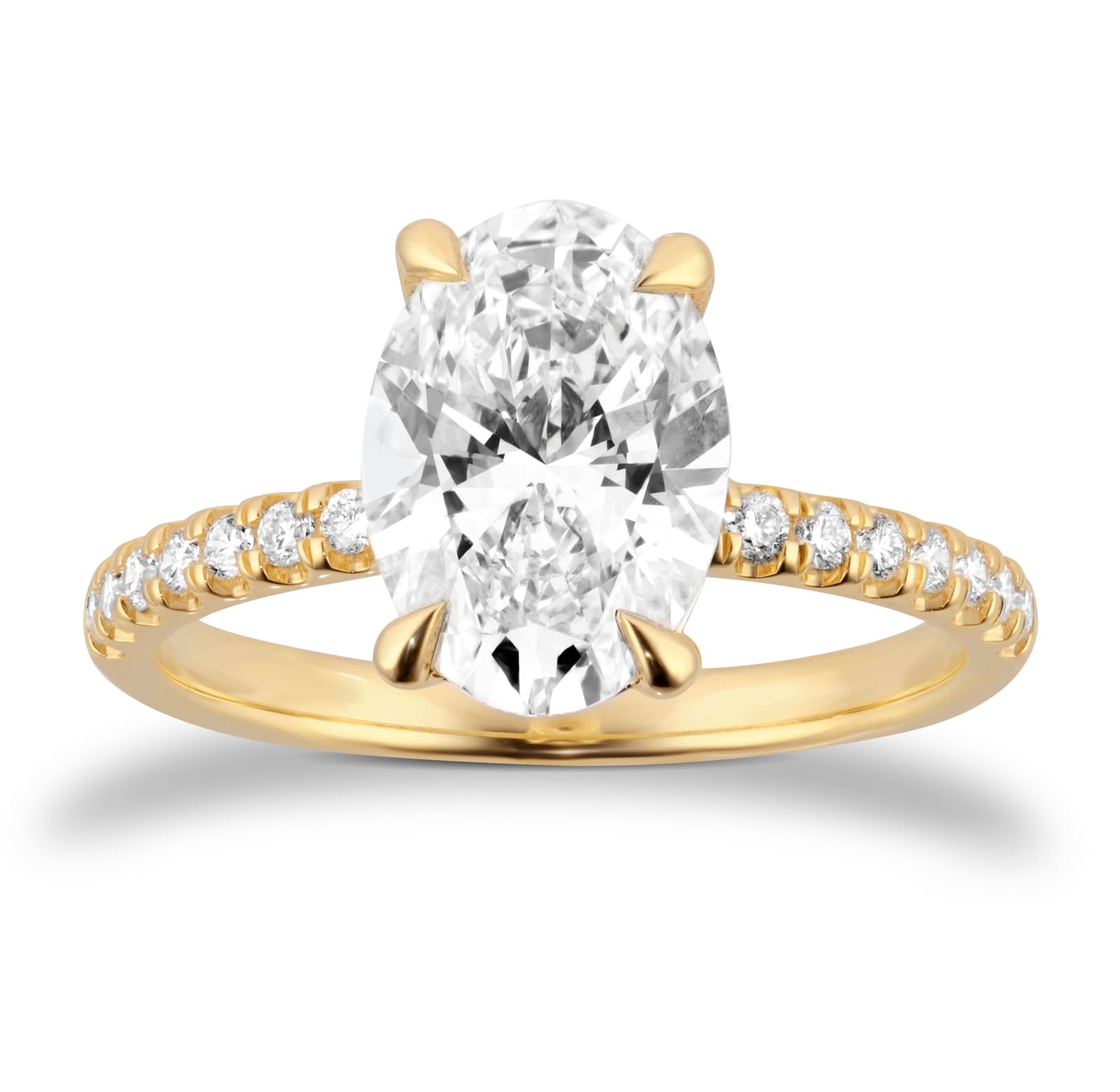 18ct Yellow Gold 2.70cttw Oval Lab Grown Diamond Set Shoulder Solitaire Engagement Ring - Ring Size L