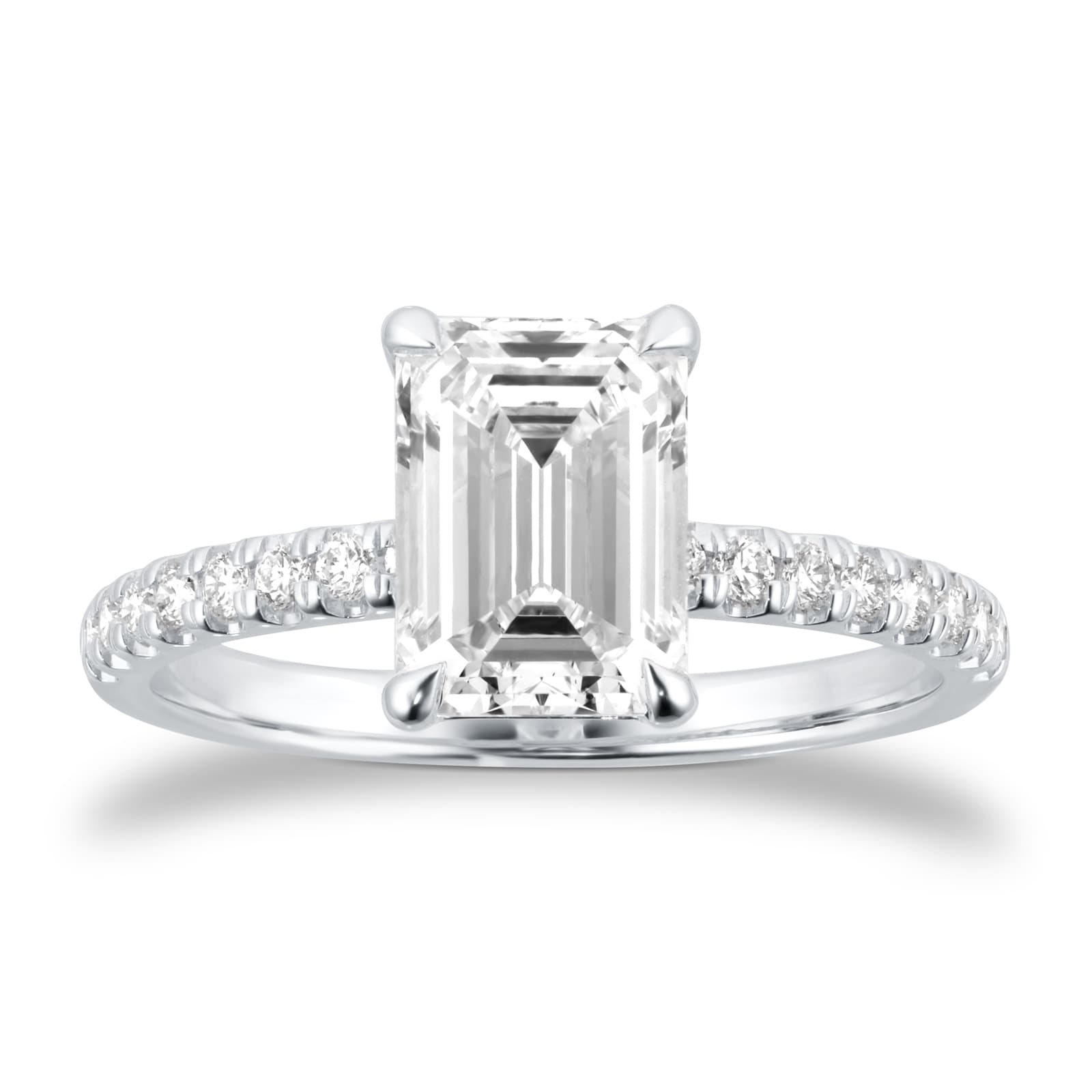 Platinum 2.20cttw Emerald Cut Lab Grown Diamond Set Shoulder Solitaire Engagement Ring - Ring Size Q