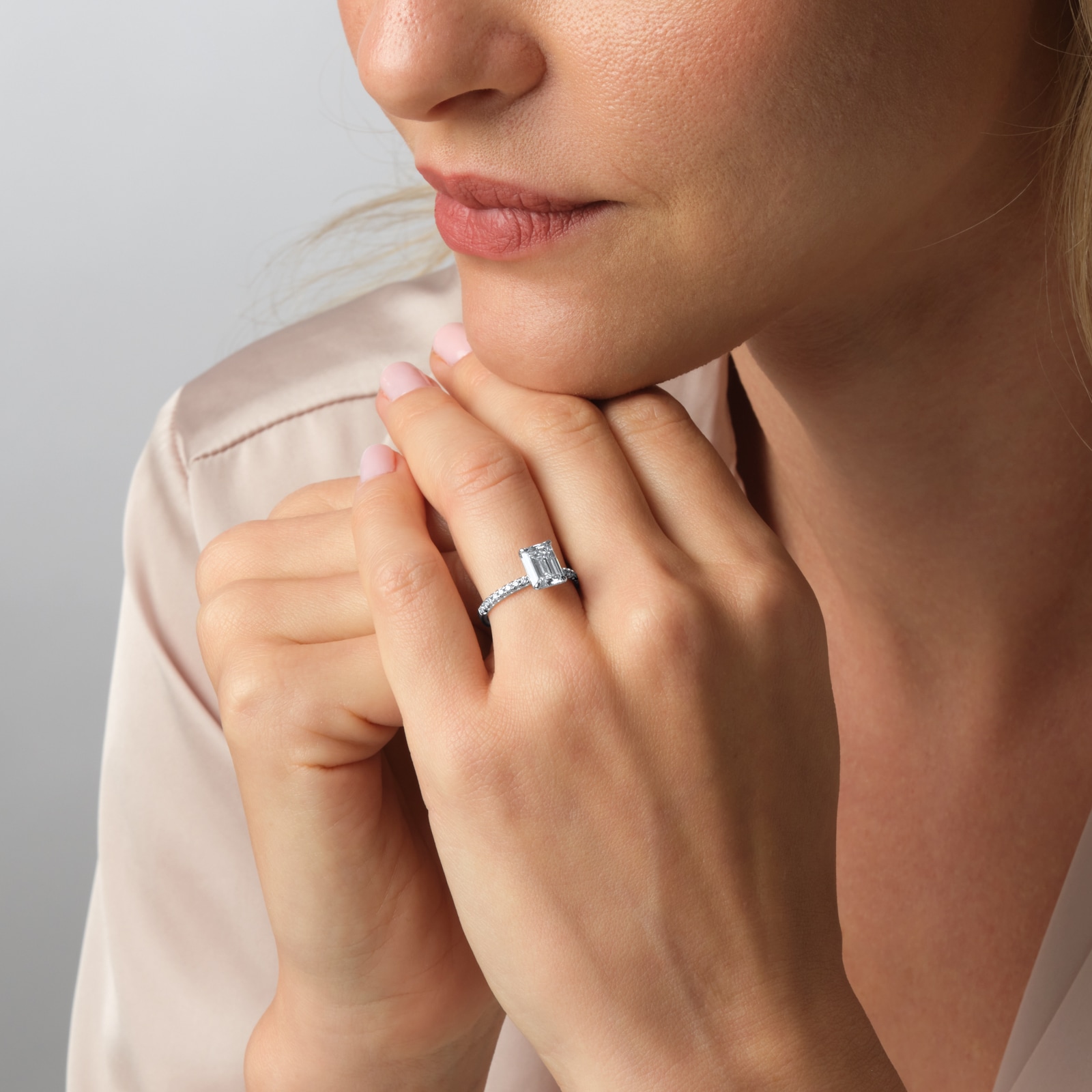 Goldsmiths Platinum 2.20cttw Emerald Cut Lab Grown Diamond Set Shoulder Solitaire Engagement Ring