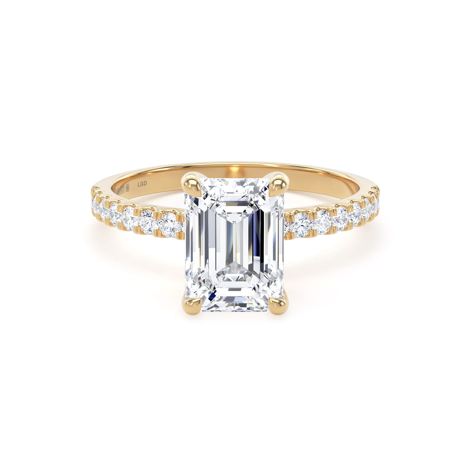 Goldsmiths 18ct Yellow Gold 2.20cttw Emerald Cut Lab Grown Diamond Set Shoulder Solitaire Engagement Ring Goldsmiths 18ct Yellow Gold 2.20cttw Emerald Cut Lab Grown Diamond Set Shoulder Solitaire Engagement Ring