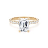 Goldsmiths 18ct Yellow Gold 2.20cttw Emerald Cut Lab Grown Diamond Set Shoulder Solitaire Engagement Ring