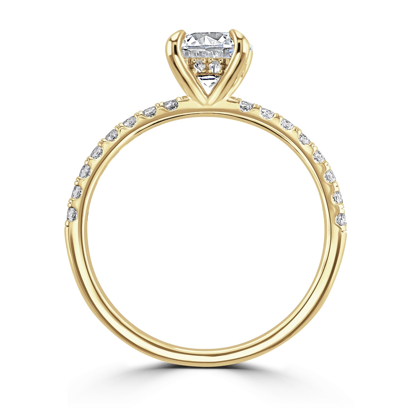 Goldsmiths 18ct Yellow Gold 2.20cttw Emerald Cut Lab Grown Diamond Set Shoulder Solitaire Engagement Ring