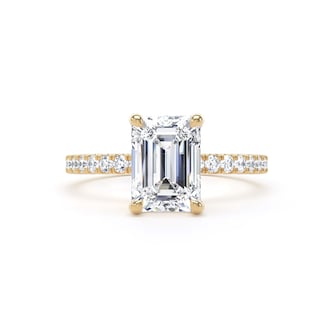 Goldsmiths 18ct Yellow Gold 2.20cttw Emerald Cut Lab Grown Diamond Set Shoulder Solitaire Engagement Ring