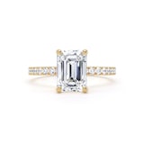 Goldsmiths 18ct Yellow Gold 2.20cttw Emerald Cut Lab Grown Diamond Set Shoulder Solitaire Engagement Ring