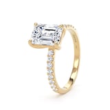 Goldsmiths 18ct Yellow Gold 2.20cttw Emerald Cut Lab Grown Diamond Set Shoulder Solitaire Engagement Ring