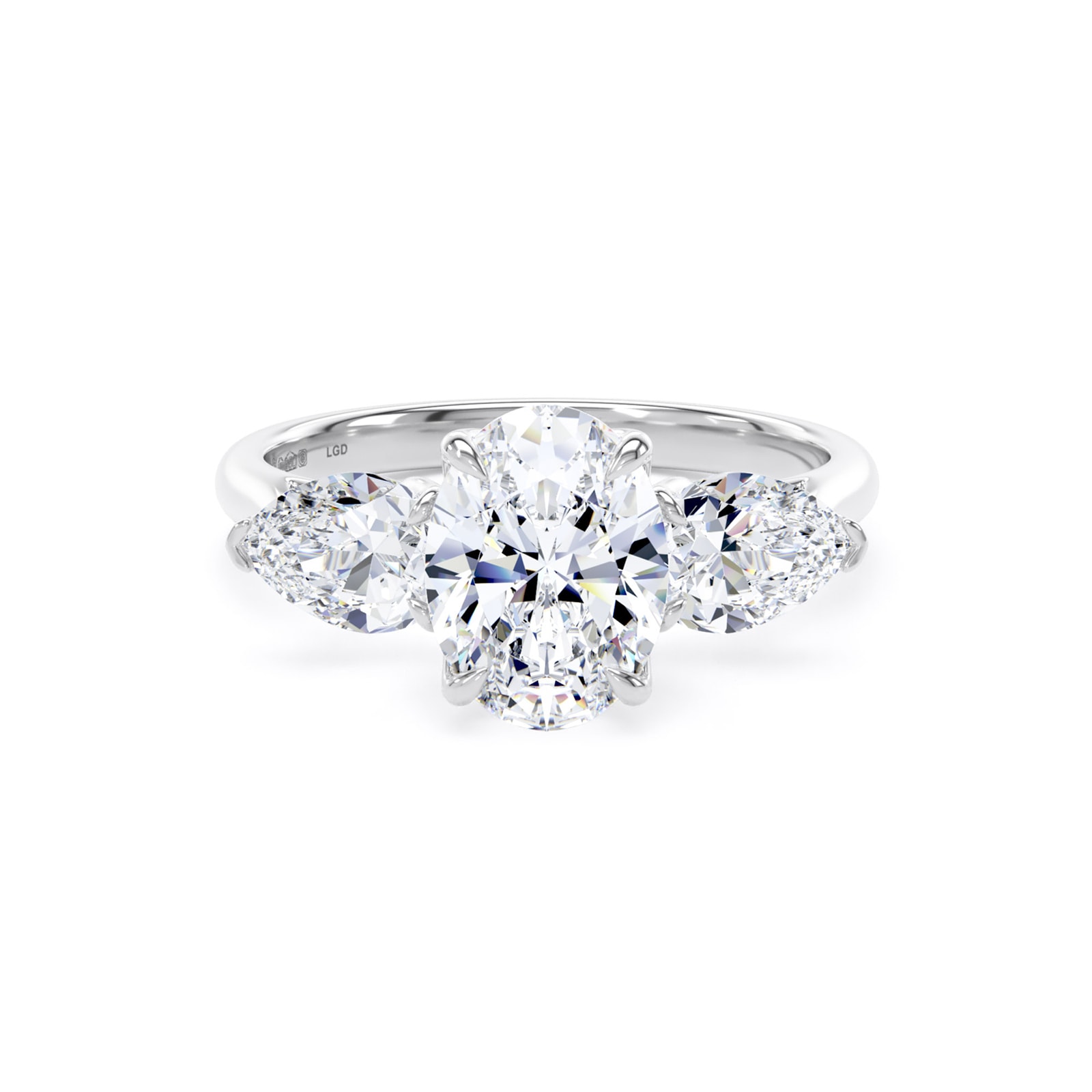 Goldsmiths Platinum 2.00cttw Oval and Pear Cut Lab Grown Diamond  3 Stone Engagement Ring