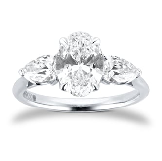 Goldsmiths Platinum 2.00cttw Oval and Pear Cut Lab Grown Diamond  3 Stone Engagement Ring