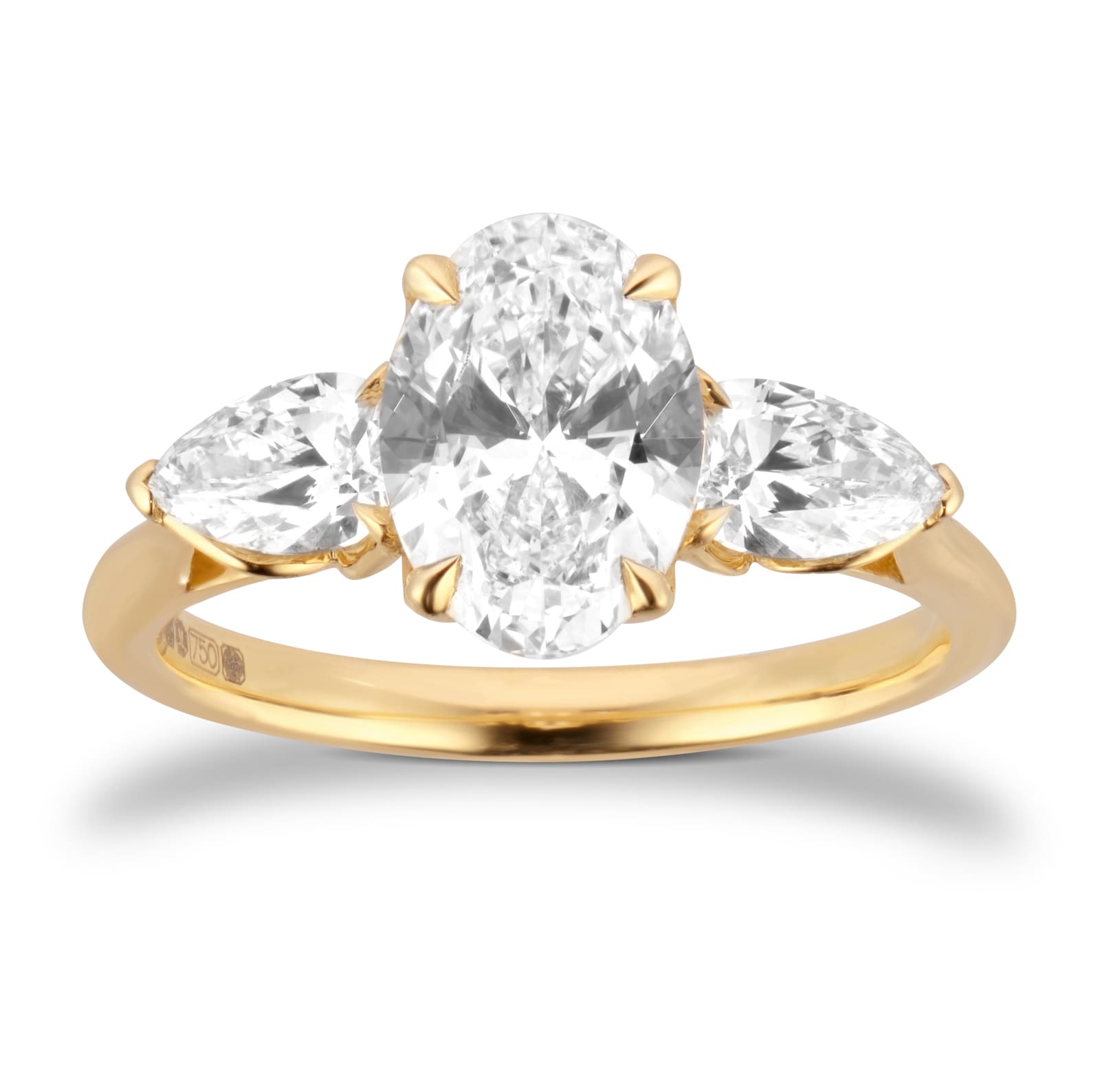 18ct Yellow Gold 2.00cttw Oval and Pear Cut Lab Grown Diamond  3 Stone Engagement Ring 18ct Yellow Gold 2.00cttw Oval and Pear Cut Lab Grown Diamond  3 Stone Engagement Ring image