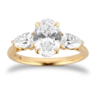 Goldsmiths 18ct Yellow Gold 2.00cttw Oval and Pear Cut Lab Grown Diamond  3 Stone Engagement Ring