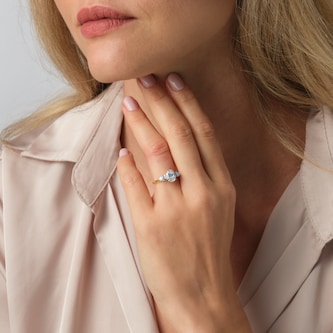 Goldsmiths 18ct Yellow Gold 2.00cttw Oval and Pear Cut Lab Grown Diamond  3 Stone Engagement Ring