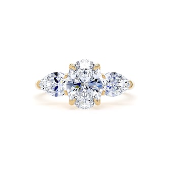 Goldsmiths 18ct Yellow Gold 2.00cttw Oval and Pear Cut Lab Grown Diamond 3 Stone Engagement Ring Goldsmiths 18ct Yellow Gold 2.00cttw Oval and Pear Cut Lab Grown Diamond 3 Stone Engagement Ring