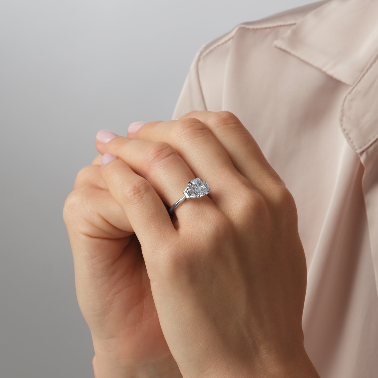 Goldsmiths Platinum 2.70cttw Radiant and Trapezoid Cut Lab Grown Diamond 3 Stone Engagement Ring