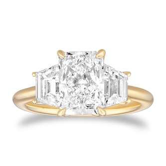 Goldsmiths 18ct Yellow Gold 2.70cttw Radiant and Trapezoid Cut Lab Grown Diamond 3 Stone Engagement Ring Goldsmiths 18ct Yellow Gold 2.70cttw Radiant and Trapezoid Cut Lab Grown Diamond 3 Stone Engagement Ring