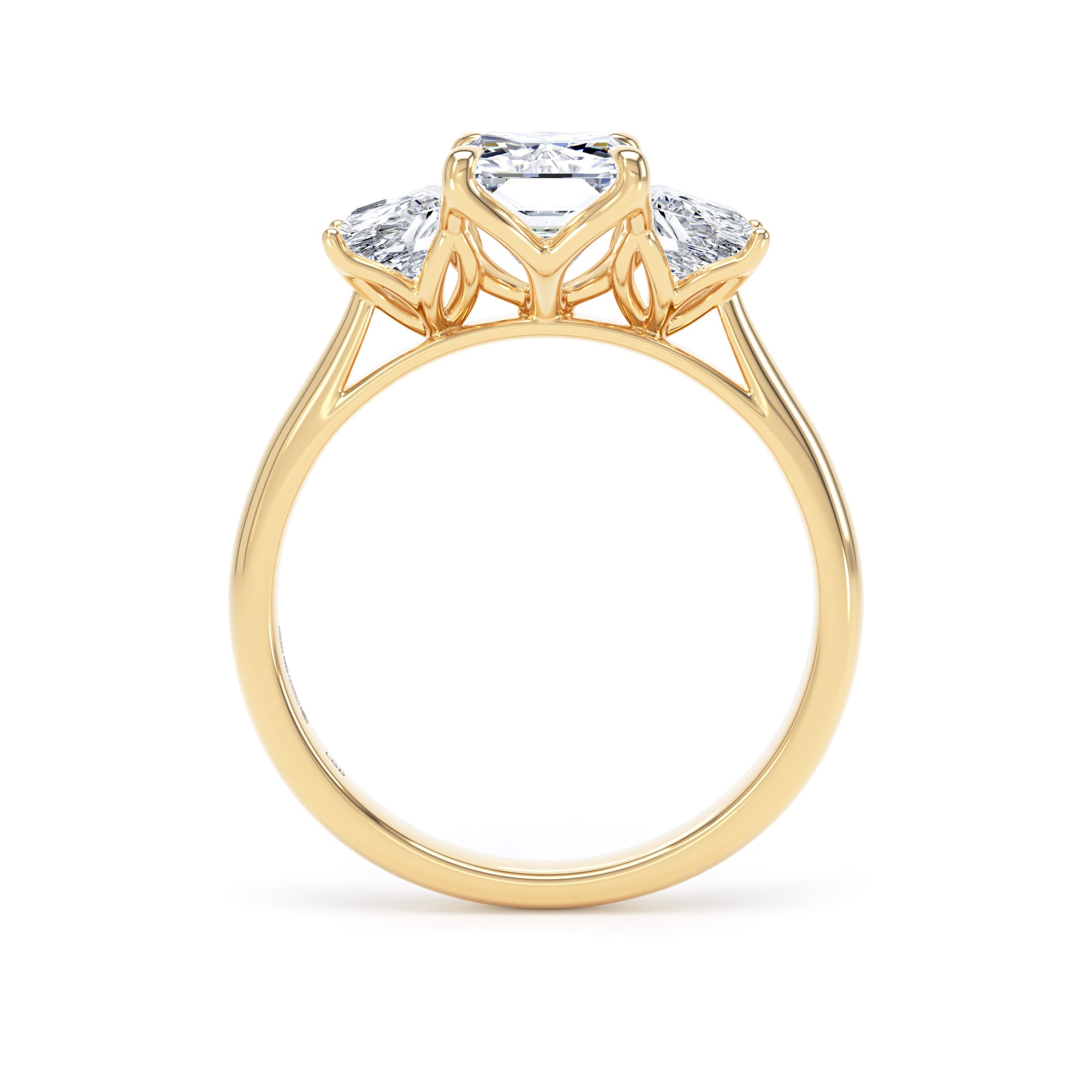 Goldsmiths 18ct Yellow Gold 3.00cttw Radiant and Trapezoid Cut Lab Grown Diamond 3 Stone Engagement Ring Goldsmiths 18ct Yellow Gold 3.00cttw Radiant and Trapezoid Cut Lab Grown Diamond 3 Stone Engagement Ring