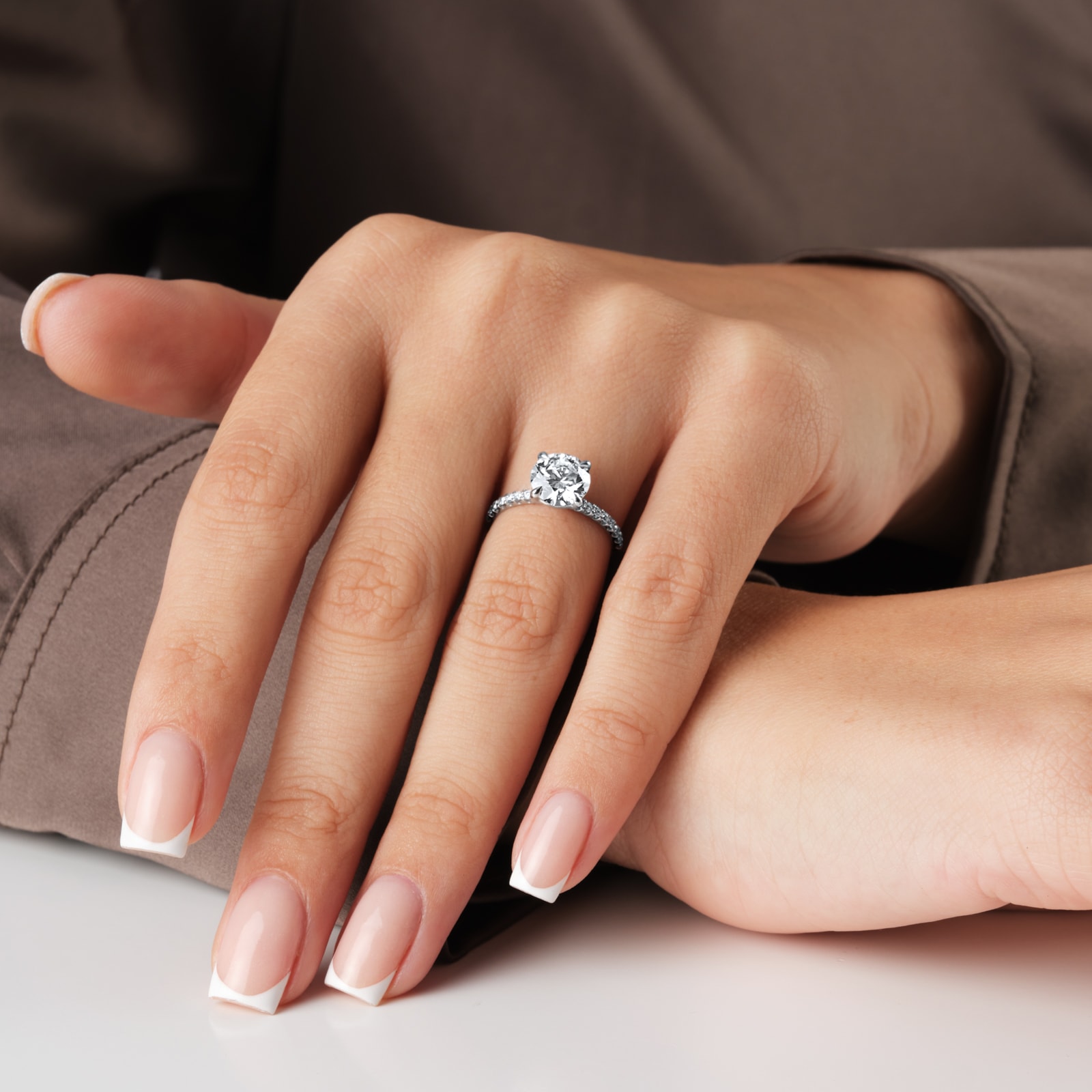 Best Luxury 
Platinum 2.20cttw Round Lab Grown Diamond Set Shoulder Solitaire Engagement Ring