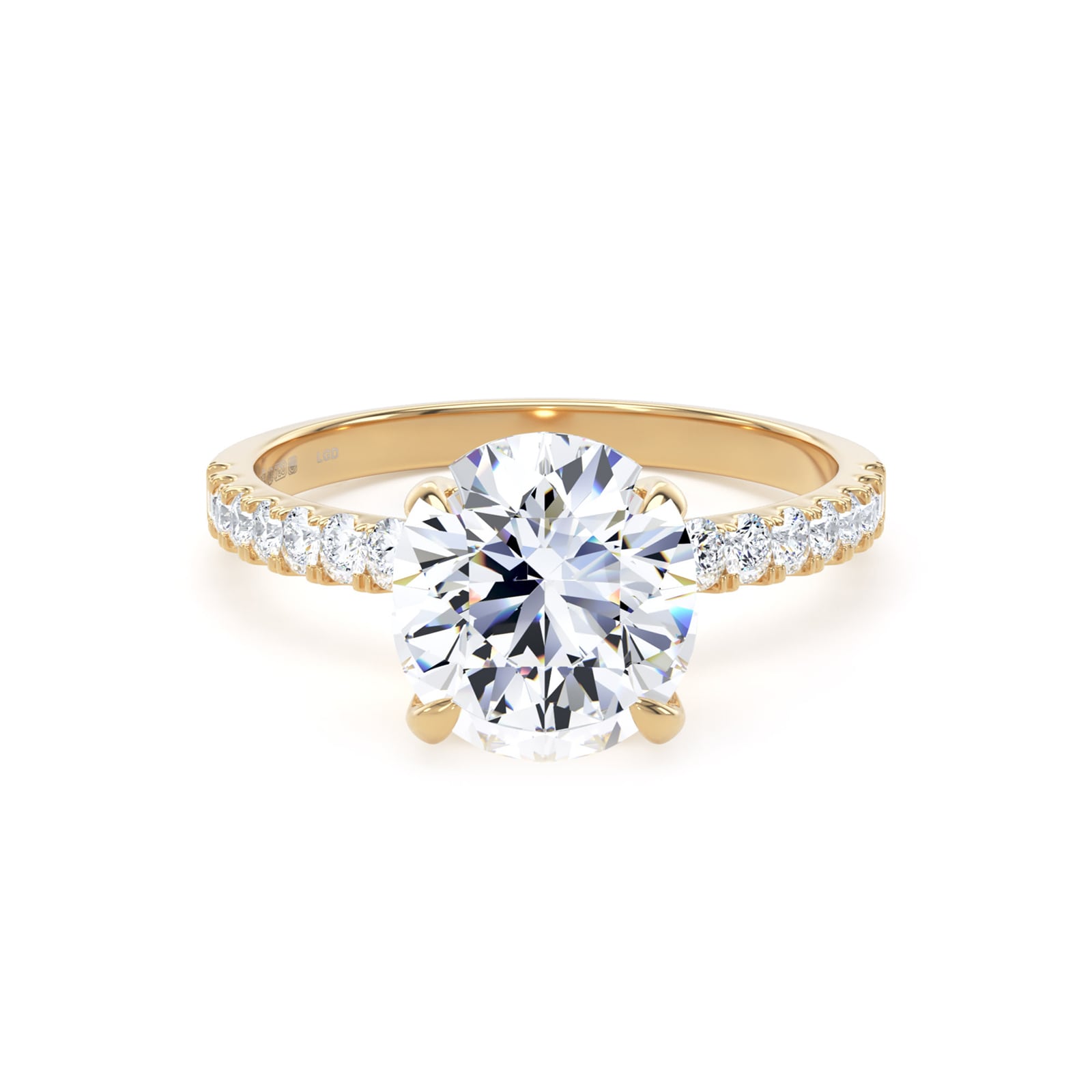 Goldsmiths 18ct Yellow Gold 2.20cttw Round Lab Grown Diamond Set Shoulder Solitaire Engagement Ring