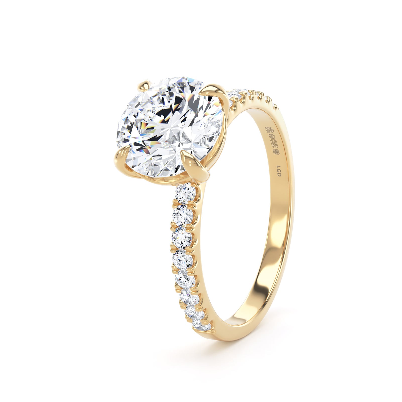 Goldsmiths 18ct Yellow Gold 2.20cttw Round Lab Grown Diamond Set Shoulder Solitaire Engagement Ring Goldsmiths 18ct Yellow Gold 2.20cttw Round Lab Grown Diamond Set Shoulder Solitaire Engagement Ring