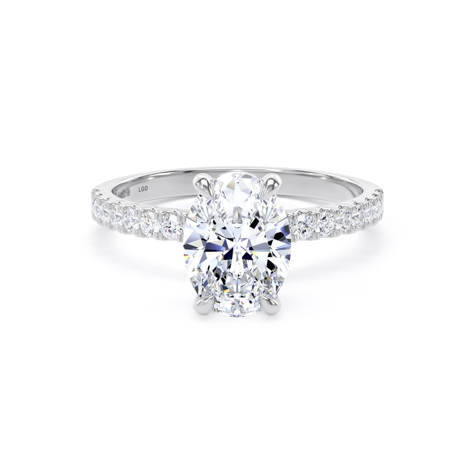 Best Luxury 
Platinum 1.70cttw Oval Lab Grown Diamond Set Shoulder Solitaire Engagement Ring