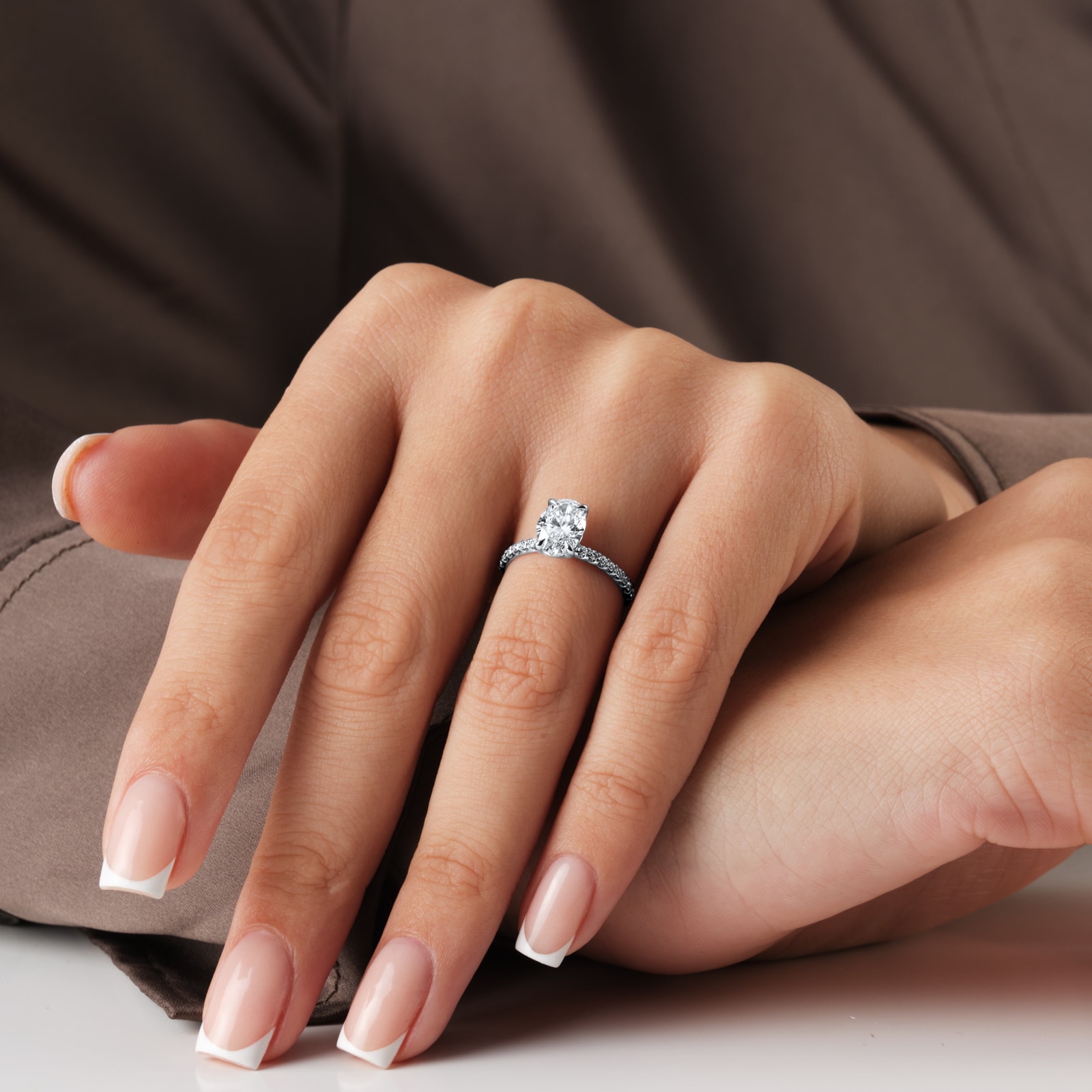 Best Luxury 
Platinum 1.70cttw Oval Lab Grown Diamond Set Shoulder Solitaire Engagement Ring