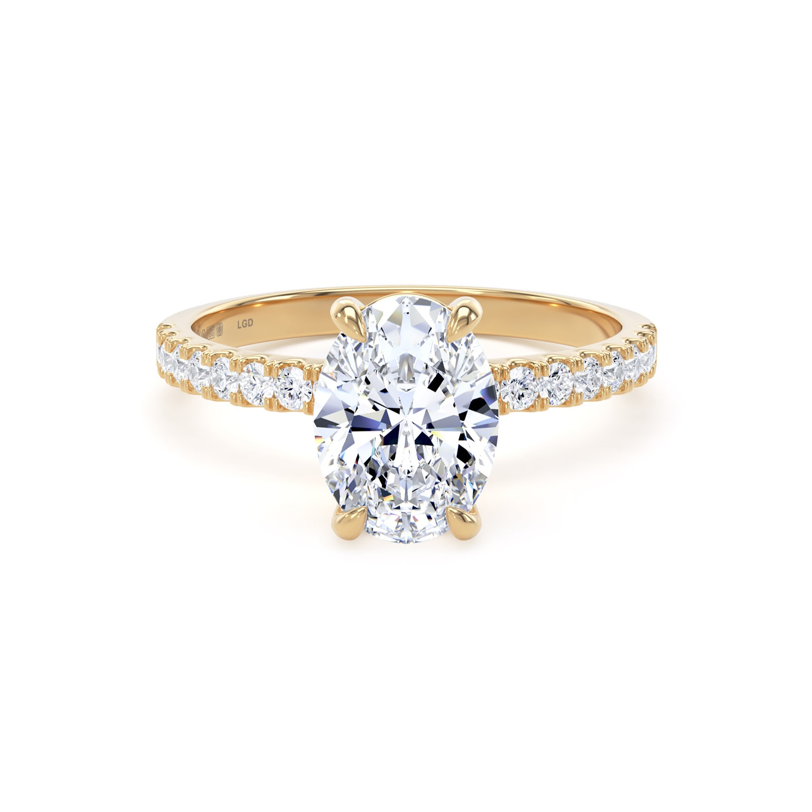Best Luxury 
18ct Yellow Gold 1.70cttw Oval Lab Grown Diamond Set Shoulder Solitaire Engagement Ring