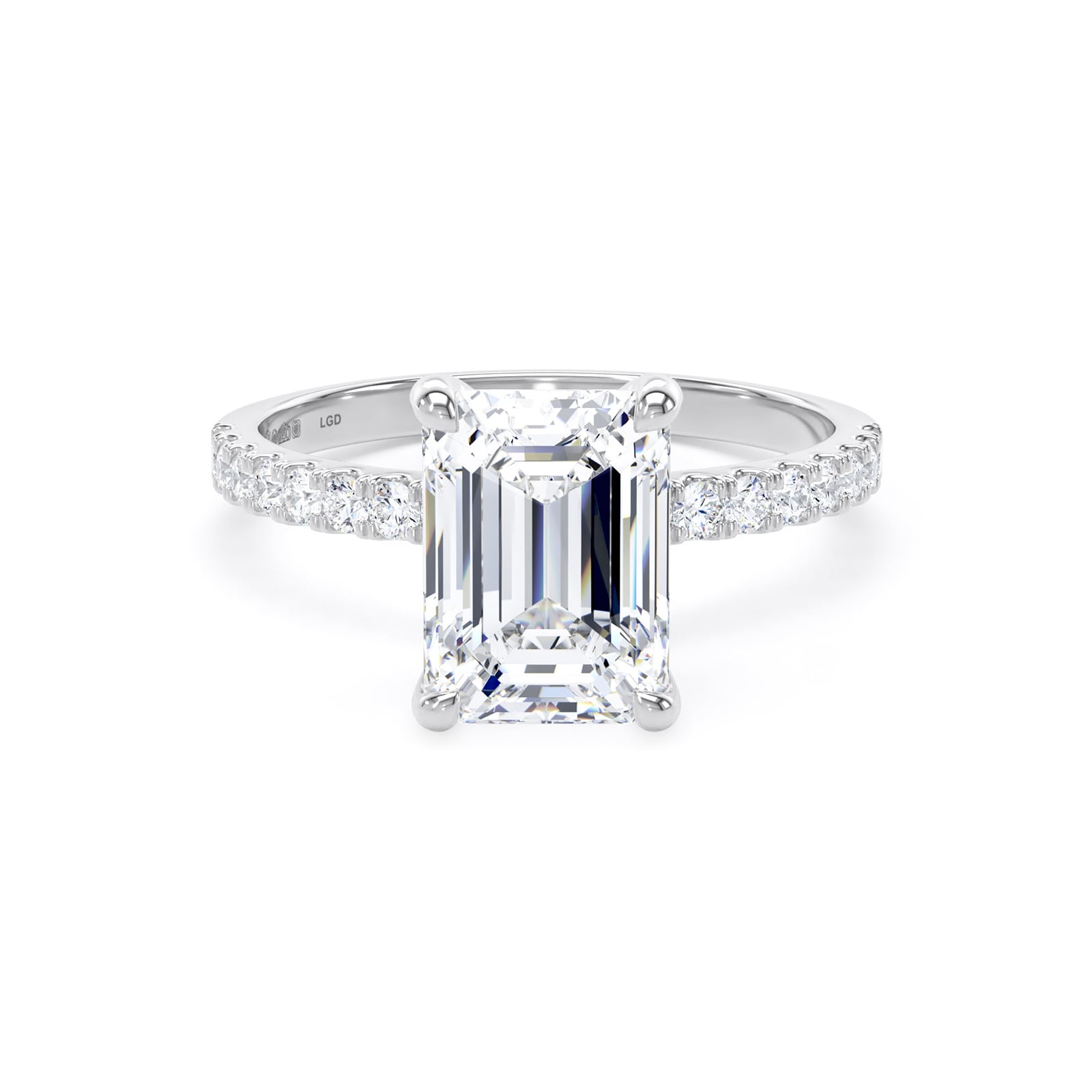Goldsmiths Platinum 2.70cttw Emerald Cut Lab Grown Diamond Set Shoulder Solitaire Engagement Ring