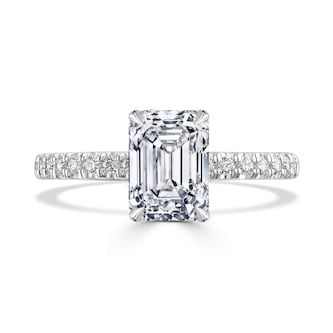 Goldsmiths Platinum 2.70cttw Emerald Cut Lab Grown Diamond Set Shoulder Solitaire Engagement Ring