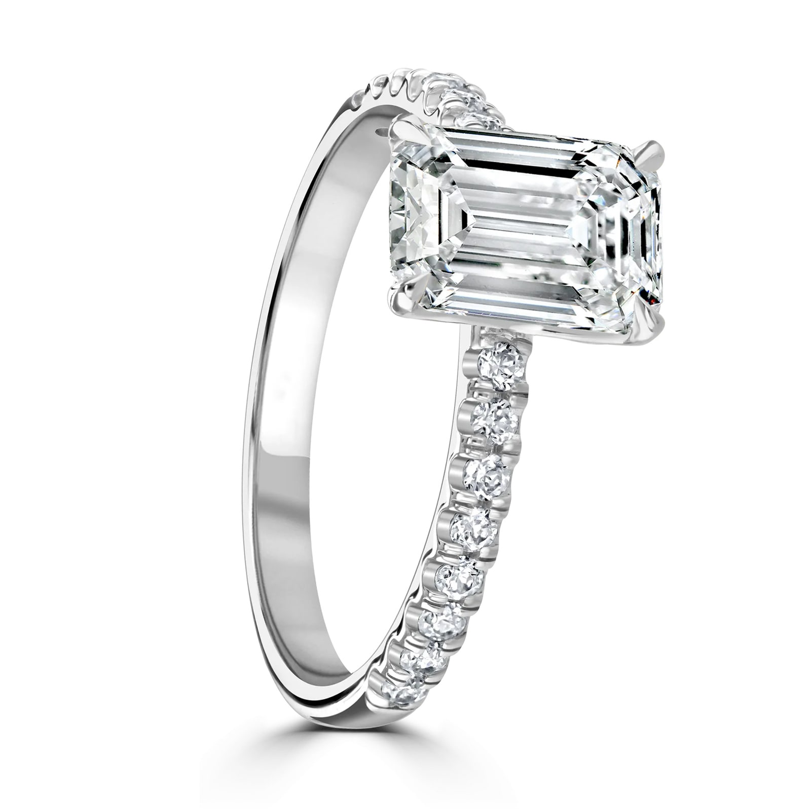 Goldsmiths Platinum 2.70cttw Emerald Cut Lab Grown Diamond Set Shoulder Solitaire Engagement Ring - Ring Size Q Goldsmiths Platinum 2.70cttw Emerald Cut Lab Grown Diamond Set Shoulder Solitaire Engagement Ring - Ring Size Q