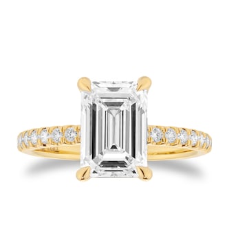 Goldsmiths 18ct Yellow Gold 2.70cttw Emerald Cut Lab Grown Diamond Set Shoulder Solitaire Engagement Ring Goldsmiths 18ct Yellow Gold 2.70cttw Emerald Cut Lab Grown Diamond Set Shoulder Solitaire Engagement Ring