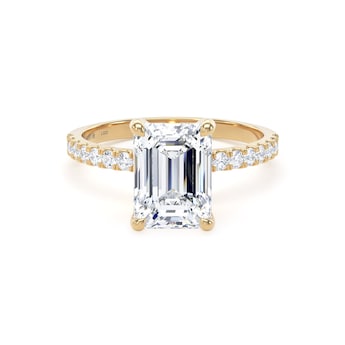 18ct Yellow Gold 2.70cttw Emerald Cut Lab Grown Diamond Set Shoulder Solitaire Engagement Ring