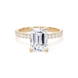 Goldsmiths 18ct Yellow Gold 2.70cttw Emerald Cut Lab Grown Diamond Set Shoulder Solitaire Engagement Ring