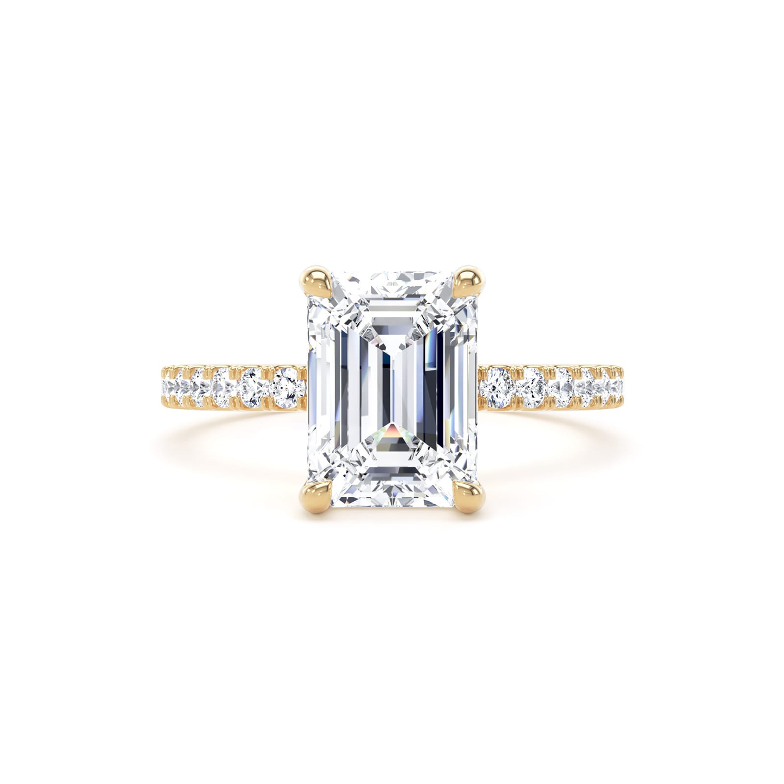 Goldsmiths 18ct Yellow Gold 2.70cttw Emerald Cut Lab Grown Diamond Set Shoulder Solitaire Engagement Ring Goldsmiths 18ct Yellow Gold 2.70cttw Emerald Cut Lab Grown Diamond Set Shoulder Solitaire Engagement Ring
