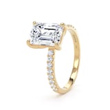 Goldsmiths 18ct Yellow Gold 2.70cttw Emerald Cut Lab Grown Diamond Set Shoulder Solitaire Engagement Ring