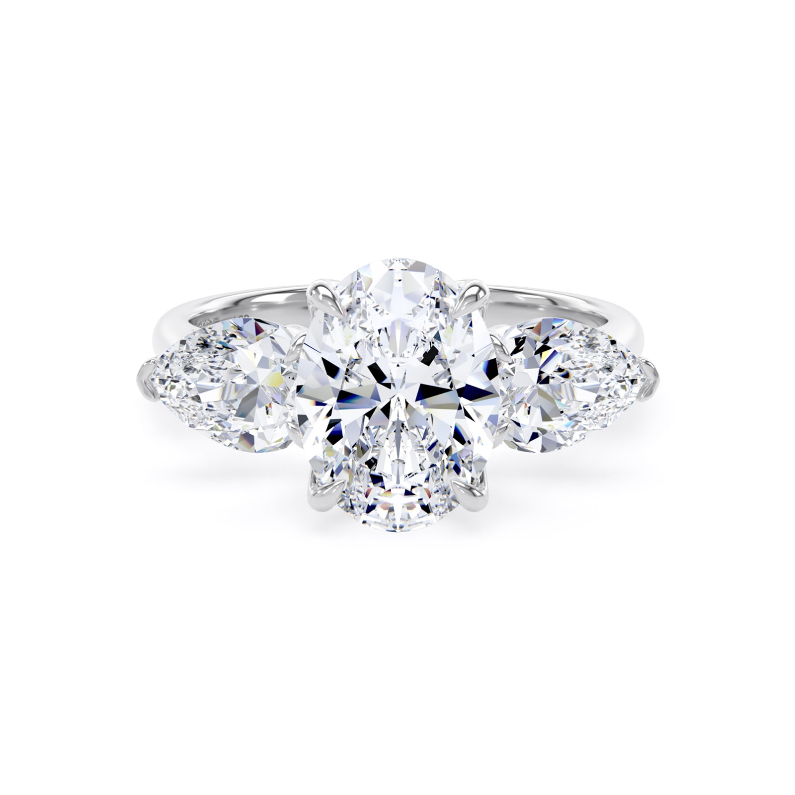 Goldsmiths Platinum 2.66cttw Oval and Pear Cut Lab Grown Diamond 3 Stone Engagement Ring