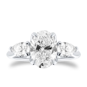 Goldsmiths Platinum 2.66cttw Oval and Pear Cut Lab Grown Diamond 3 Stone Engagement Ring Goldsmiths Platinum 2.66cttw Oval and Pear Cut Lab Grown Diamond 3 Stone Engagement Ring