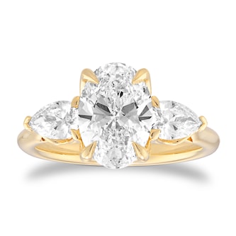 Goldsmiths 18ct Yellow Gold 2.66cttw Oval and Pear Cut Lab Grown Diamond 3 Stone Engagement Ring Goldsmiths 18ct Yellow Gold 2.66cttw Oval and Pear Cut Lab Grown Diamond 3 Stone Engagement Ring