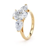 Goldsmiths 18ct Yellow Gold 2.66cttw Oval and Pear Cut Lab Grown Diamond 3 Stone Engagement Ring