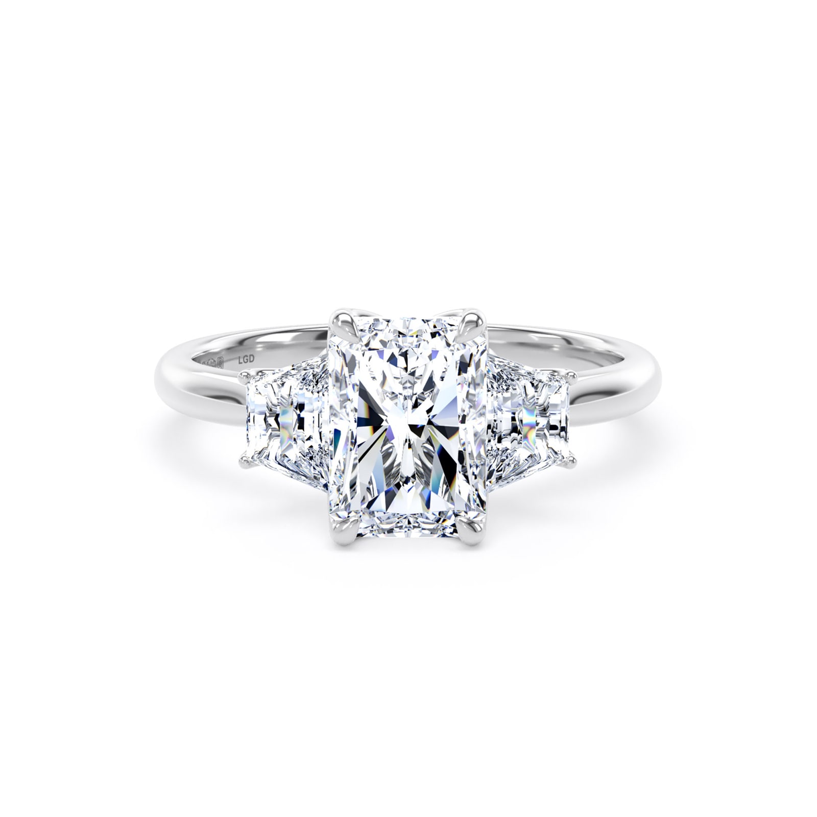 Goldsmiths Platinum 2.20cttw Radiant and Trapezoid Cut Lab Grown Diamond 3 Stone Engagement Ring Goldsmiths Platinum 2.20cttw Radiant and Trapezoid Cut Lab Grown Diamond 3 Stone Engagement Ring