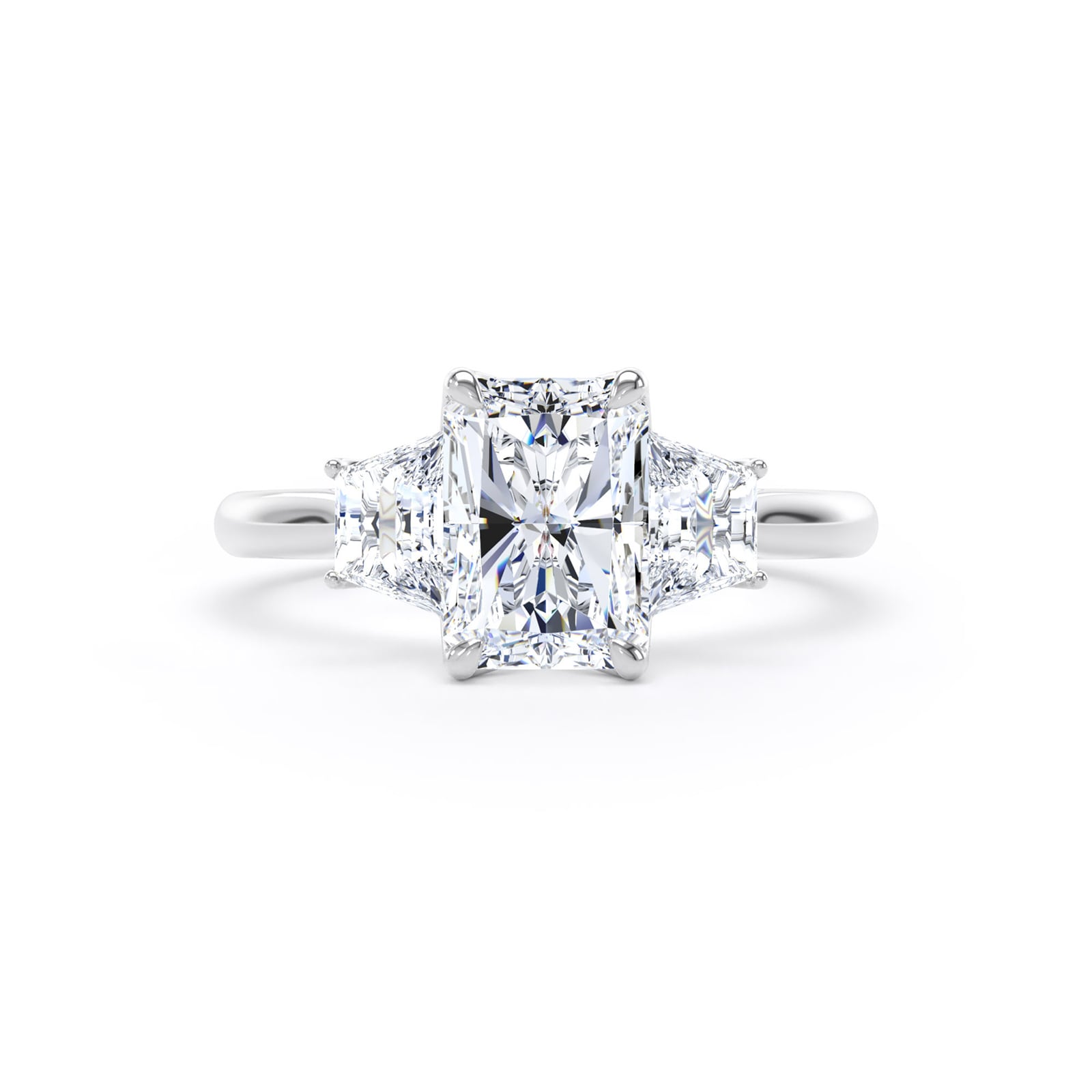 Goldsmiths Platinum 2.20cttw Radiant and Trapezoid Cut Lab Grown Diamond 3 Stone Engagement Ring Goldsmiths Platinum 2.20cttw Radiant and Trapezoid Cut Lab Grown Diamond 3 Stone Engagement Ring