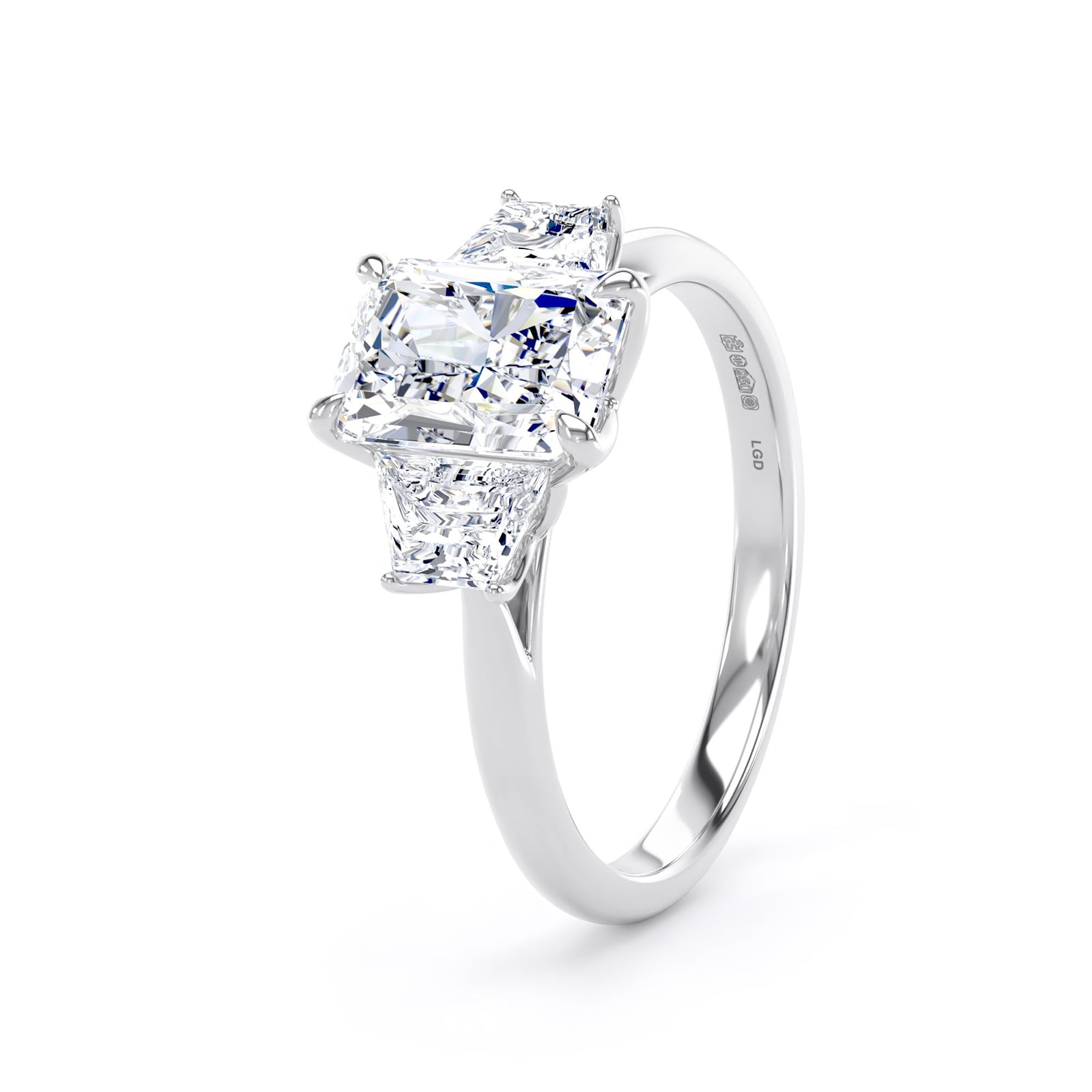 Goldsmiths Platinum 2.20cttw Radiant and Trapezoid Cut Lab Grown Diamond 3 Stone Engagement Ring Goldsmiths Platinum 2.20cttw Radiant and Trapezoid Cut Lab Grown Diamond 3 Stone Engagement Ring