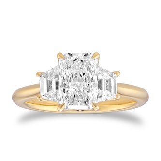 Goldsmiths 18ct Yellow Gold 2.16cttw Radiant and Trapezoid Cut Lab Grown Diamond 3 Stone Engagement Ring